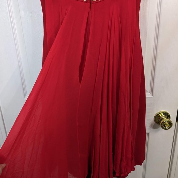 Mike Benet Formals 1960s Vintage Red Chiffon Intricate Sequin Dress - size 10* - Picture 8 of 16